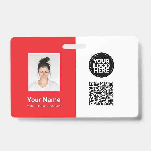 Badge Photo de l'employé, Logo, Profession, Code QR, Nom (Avant)