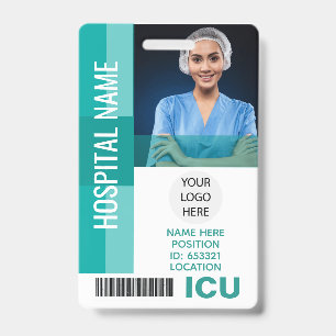 Badge Photo de l'employé moderne, Code barre, Logo ID IC