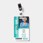 Badge Photo de l'employé moderne, Code barre, Logo ID IC (Avant avec clip)