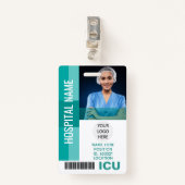 Badge Photo de l'employé moderne, Code barre, Logo ID IC (Devant avec clip)