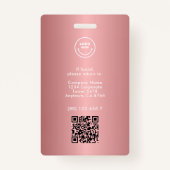 Badge Photo de l'employé moderne Rosegold Pink QR (Dos)