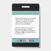 Badge Photo de l'employé Nom Carte d'identité Code-barre (Arrière)