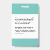 Badge Photo de l'employé Nom Carte d'identité Logo Code  (Arrière)