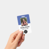 Badge Photo de l'employé Nom Logo Code-barres Bleu et Bl (Manuel / portable)