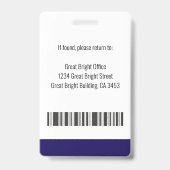 Badge Photo de l'employé Nom Logo Code-barres Bleu marin (Arrière)