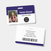 Badge Photo de l'employé Nom Logo Code-barres Bleu marin (Avant & arrière)