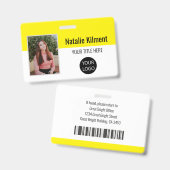 Badge Photo de l'employé Nom Logo Code-barres Jaune et B (Avant & arrière)