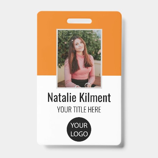 Badge Photo de l'employé Nom Logo Code-barres Orange et (Avant)