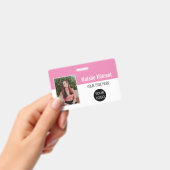 Badge Photo de l'employé Nom Logo Code-barres Rose et Bl (Manuel / portable)