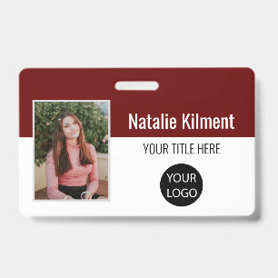 Badge Photo de l'employé Nom Logo Code-barres Rouge et B