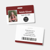 Badge Photo de l'employé Nom Logo Code-barres Rouge et B (Avant & arrière)