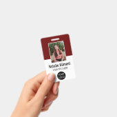 Badge Photo de l'employé Nom Logo Code-barres Rouge fonc (Manuel / portable)