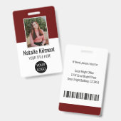 Badge Photo de l'employé Nom Logo Code-barres Rouge fonc (Avant & arrière)
