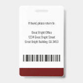 Badge Photo de l'employé Nom Logo Code-barres Rouge fonc (Arrière)