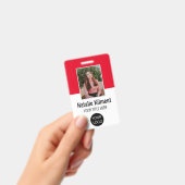 Badge Photo de l'employé Nom Logo Code-barres Rouge Noir (Manuel / portable)