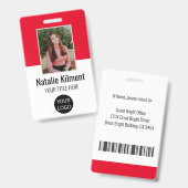 Badge Photo de l'employé Nom Logo Code-barres Rouge Noir (Avant & arrière)