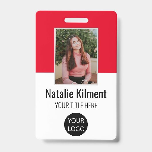Badge Photo de l'employé Nom Logo Code-barres Rouge Noir (Avant)