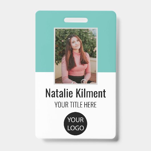 Badge Photo de l'employé Nom Logo Code-barres Sarcelle e (Avant)