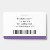 Badge Photo de l'employé Nom Logo Code-barres Violet et (Arrière)