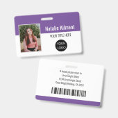 Badge Photo de l'employé Nom Logo Code-barres Violet et (Avant & arrière)