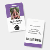 Badge Photo de l'employé Nom Logo Code-barres Violet et (Avant & arrière)