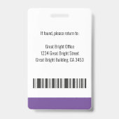 Badge Photo de l'employé Nom Logo Code-barres Violet et (Arrière)