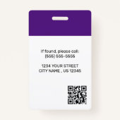 Badge Photo de l'employé | QR Code Business Logo viole (Dos)
