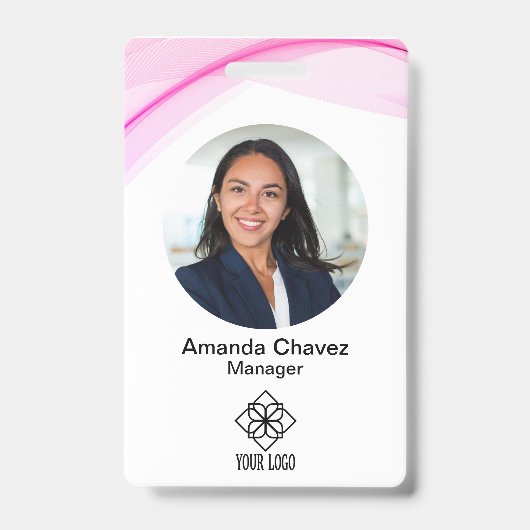 Badge Photo de l'employé rose moderne (Face)