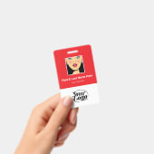 Badge Photo de l'employé rouge, code qr, logo, nom (Manuel / portable)