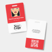 Badge Photo de l'employé rouge, code qr, logo, nom (Avant & arrière)