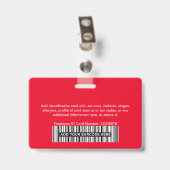 Badge Photo de l'employé tout rouge ou code QR du logo d (Arrière avec clip)
