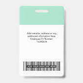 Badge Photo de l'employé vert menthe, Code-barres, Logo, (Arrière)