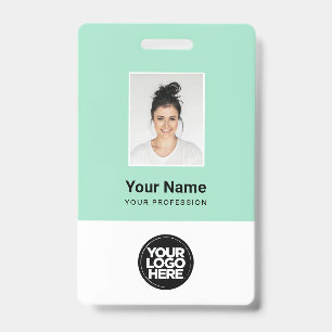 Badge Photo de l'employé vert menthe, Code-barres, Logo,