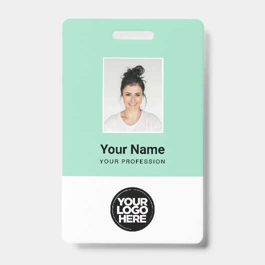 Badge Photo de l'employé vert menthe, Code-barres, Logo, (Avant)