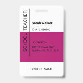 Badge Photo de l'enseignant ID de l'employé ou de l'étud (Arrière)