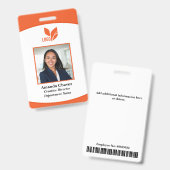 Badge Photo de logo orange Code-barres Employé (Avant & arrière)