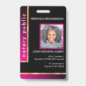 Badge photo de notaire professionnel noir et rose (Avant)