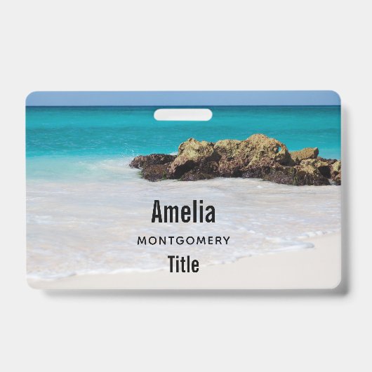 Badge Photo de plage de sable de l'océan Azur (Avant)