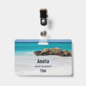 Badge Photo de plage de sable de l'océan Azur (Avant avec clip)