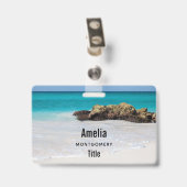 Badge Photo de plage de sable de l'océan Azur (Arrière avec clip)