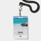 Badge Photo de plage de sable de l'océan Azur (Arrière avec lanière)