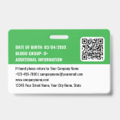 Badge Photo de sécurité ID Logo Code QR Vert Employé (Arrière)