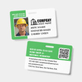 Badge Photo de sécurité ID Logo Code QR Vert Employé (Avant & arrière)