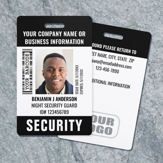 Badge Photo de sécurité personnalisée ID Nom Code-barres