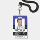Badge photo de technicien en pharmacie - Bleu et N (Avant avec lanière)