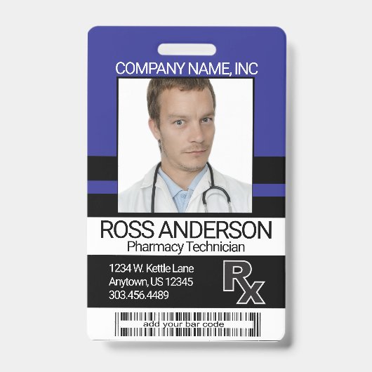 Badge photo de technicien en pharmacie - Bleu et N (Avant)