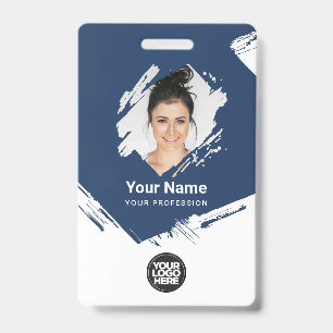 Badge Photo d'employé à coup de pinceau, code-barres, lo