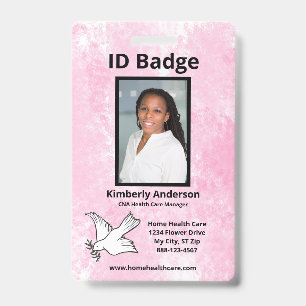 Badge Photo d'employé à l'aquarelle rose Nom Logo ID
