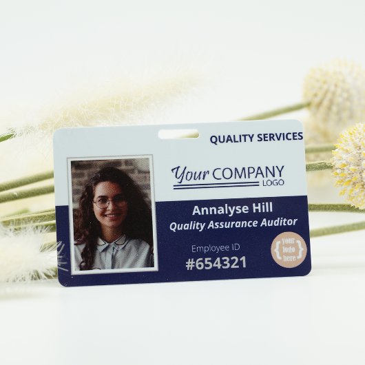 Badge photo d'employé à logo bleu