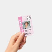 Badge photo d'employé avec logo d'entreprise rose (Manuel / portable)